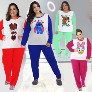 Pijama Feminino PLUS SIZE Barato Blusa e Calça Luxo Inverno